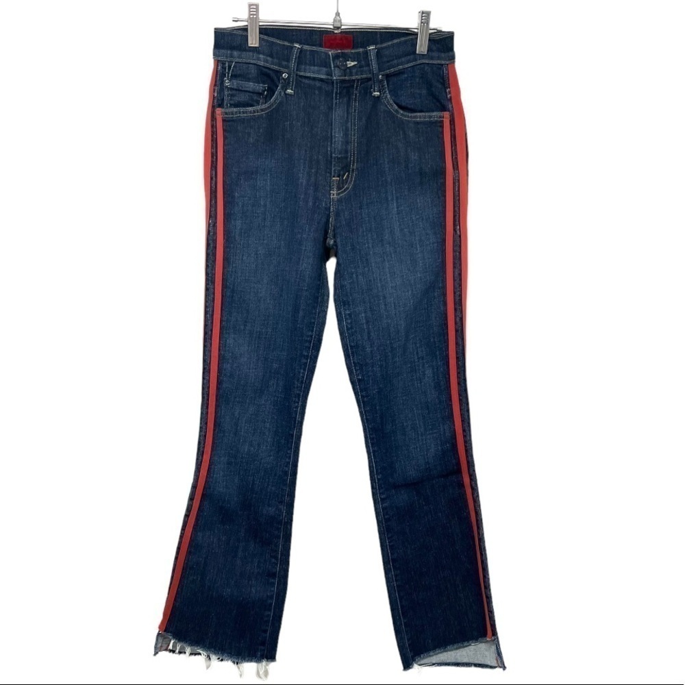 Mother Denim Insider Crop Step Fray Speed Racer Stripes Red 25 Jeans - Picture 5 of 14